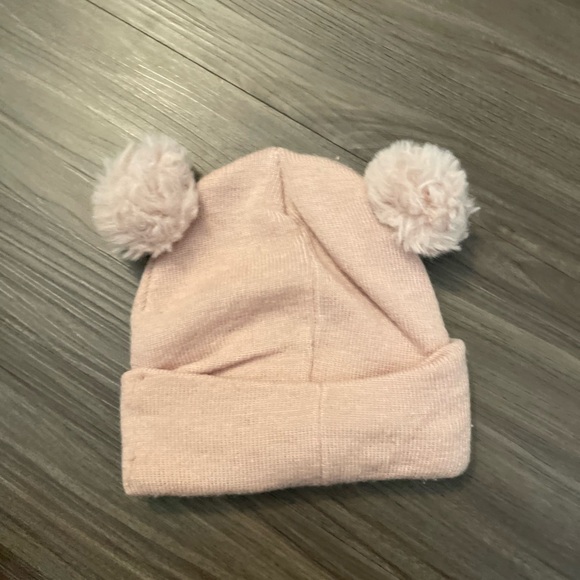 H&M Blush Knit Beanie with Pom-Poms eyelashes size 4T/6X - Picture 3 of 4
